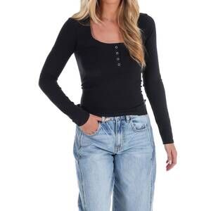 NEW FREE PEOPLE wide awake layering top in black